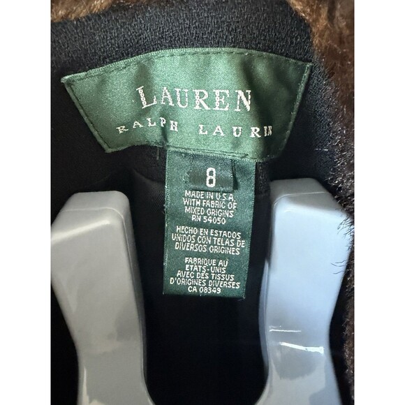 VTG Lauren Ralph Lauren Blazer Coat Worsted Wool Black Lined Faux Fur Collar Sz8 - Picture 4 of 9